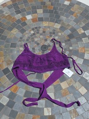 Embroidered Purple Tie-Back Bandeau - The Little Bazaar